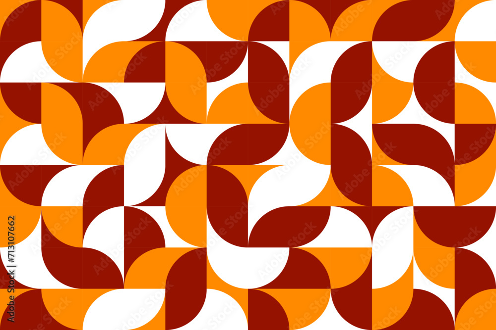 Poster Autumn modern geometric pattern with fall season nature color geometry shapes. Vector background of abstract geometric ornament with brown, yellow and white circles, minimal pattern grid