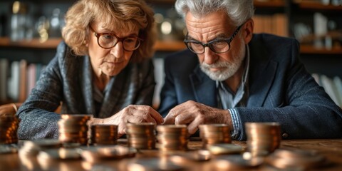 Strategic Generosity: Elderly Couple Navigates Tax-Free Giving to Relatives While Carefully Counting Money, Generative AI - obrazy, fototapety, plakaty