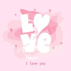 Love you. Hand drawn lettering. Bright colored cartoon phrase. Colourful fancy text for postcard, banner, prints. Handwritten greeting card. Valentine's Day. Love letter, message. Love confession