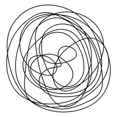 A ball of doodles. Sketch. Abstract line going in a circle and several curls. Vector illustration. A hand-drawn spherical object. A ball of thread in motion. Outline on isolated background.