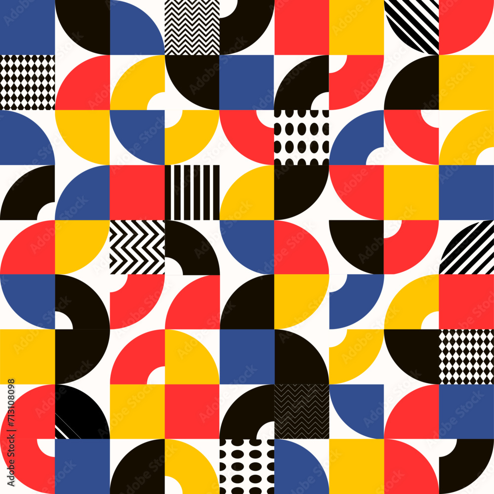 Poster abstract geometric seamless pattern. retro background with vector graphic shapes, simple figures and