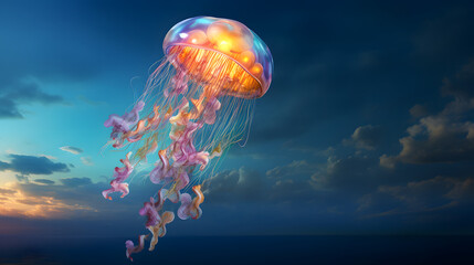 Abstract jellyfish balloon in the sky - obrazy, fototapety, plakaty