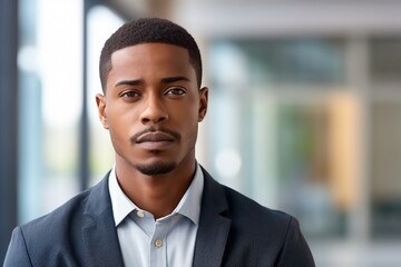 Fototapeta premium Thoughtful african american businessman entrepreneur looking away. Confident international company employee manager thinking of problem solution at office.