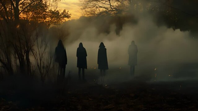 Mysterious Mist The smoky fog of a Celtic Samhain ritual creates an otherworldly atmosphere as participants honor their ancestors.