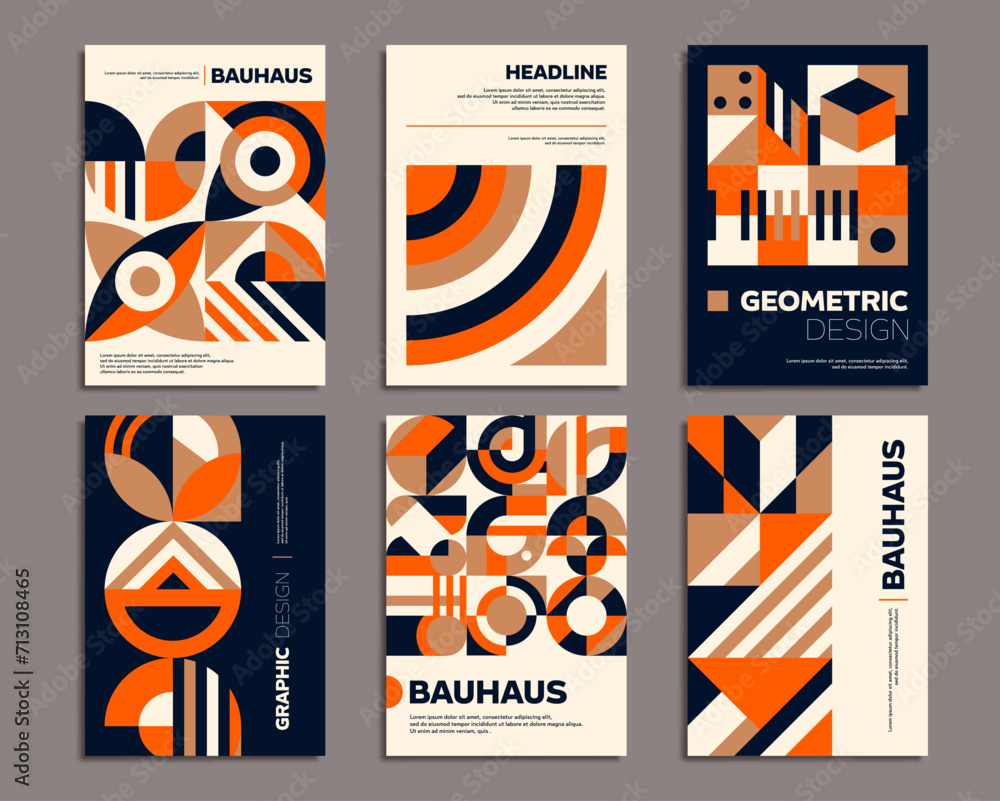 Poster geometric posters with abstract patterns, vector backgrounds or magazine covers. modern or retro geo