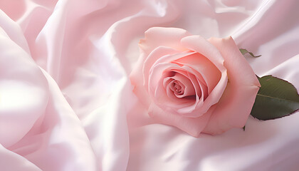 pink rose on white satin background. closeup of photo