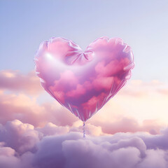 Fototapeta premium Heart in the clouds. Valentine's Day background. 3D rendering