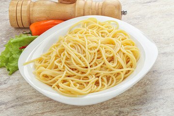 Italian pasta boiled spaghetti with oil