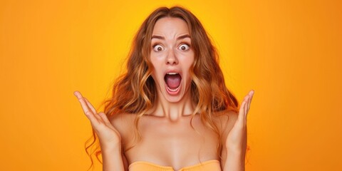A woman with a surprised expression on her face. Suitable for various uses - Powered by Adobe