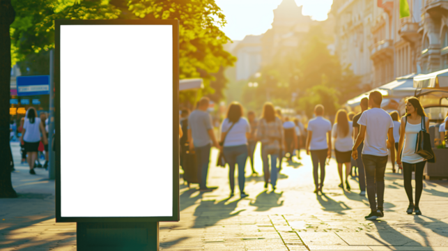 Urban Buzz: Blank Citylight Mockup with Blurry Street Crowd - Powered by Adobe