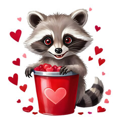 cute racoon with hearths