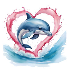 cute dolphin with water and a pink hearth