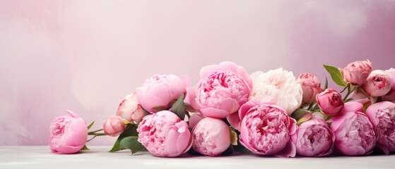 Pink peonies roses flowers with copy space