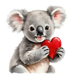 cute koala bwith a red hearth