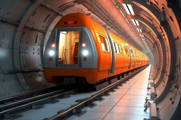 Contemporary train tunnel. Futuristic transport idea. Generative AI