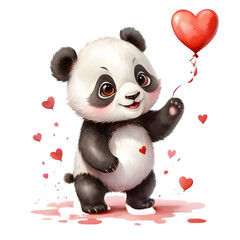 panda bear in valentine theme and red hearths