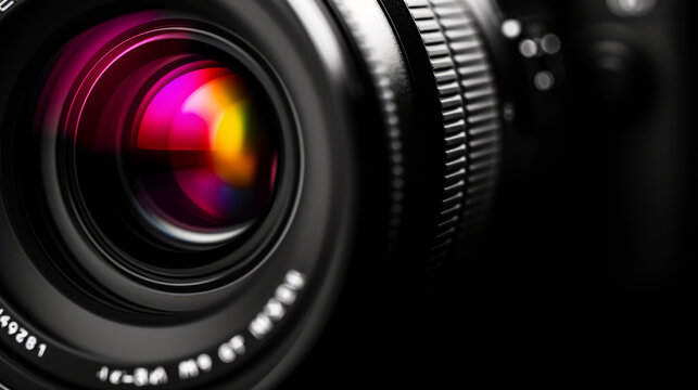 Camera lens close-up on a black background