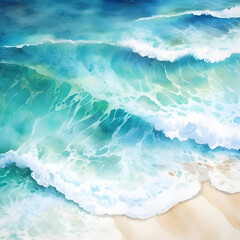 Watercolor painting of sea ocean waves