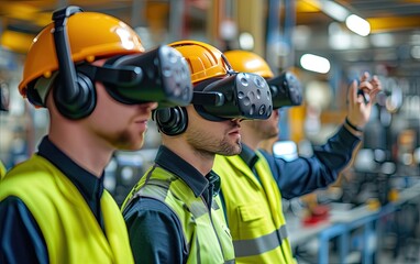 Fototapeta premium Engineers Using Advanced Virtual Reality Equipment in an Industrial Facility