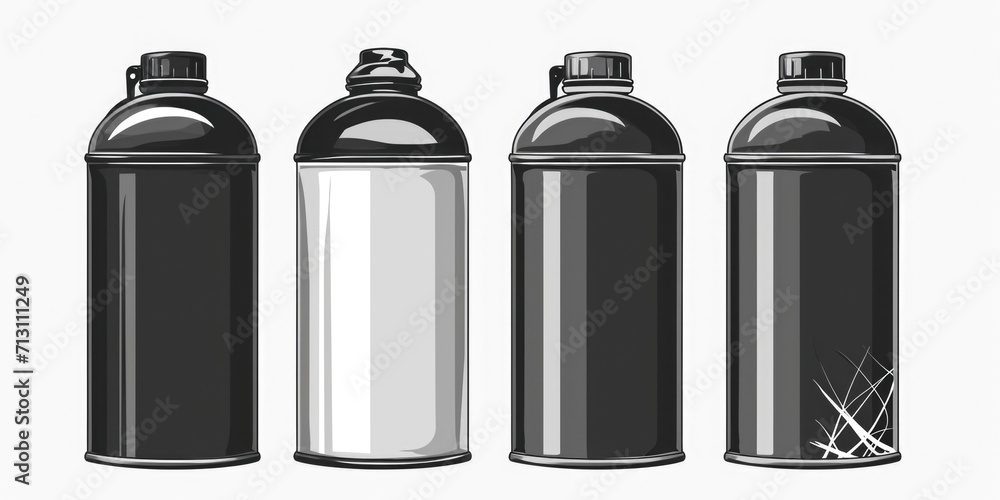 Poster black and white spray cans grouped together. versatile image for various creative projects