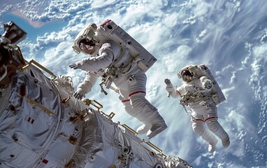 Microgravity Experiment: Astronauts conducting experiments in a microgravity environment, highlighting the scientific endeavors pursued in space.