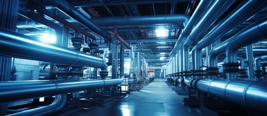 Industrial Facility Interior with Network of Pipes