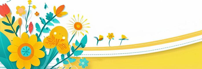 Banner with beautiful summer flowers on yellow background