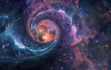 Majestic Spiral Galaxy Embraced by Cosmic Nebulae in the Vast Universe