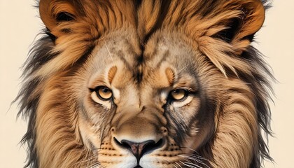 Naklejka premium Close-up of the head of an aggressive lion ready to attack. Illustration for cover, card, postcard, interior design, banner, poster, brochure or presentation.