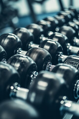 Obraz premium Close up of black dumbbell set at gym