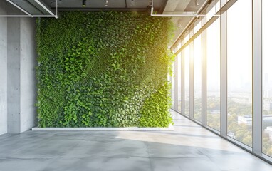 A green wall in an office setting, creating a refreshing and vibrant atmosphere