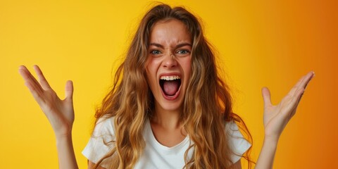 A woman making a funny face with her hands. Perfect for adding humor to any project - obrazy, fototapety, plakaty