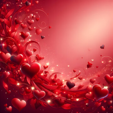 Cute valentines day wishes with empty text space romantic red hearts background