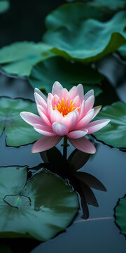 A tranquil image of a lotus blossoming peacefully in a serene pond