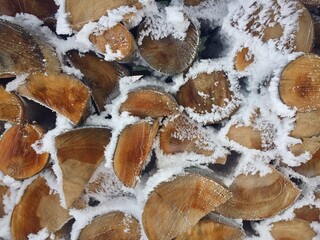 Stack of firewood covered in snow