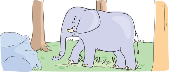Illustration of cute green elephant standing.