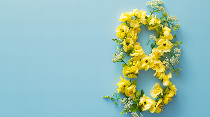 Obraz premium number 8 shaped layout with yellow flowers on pastel blue background