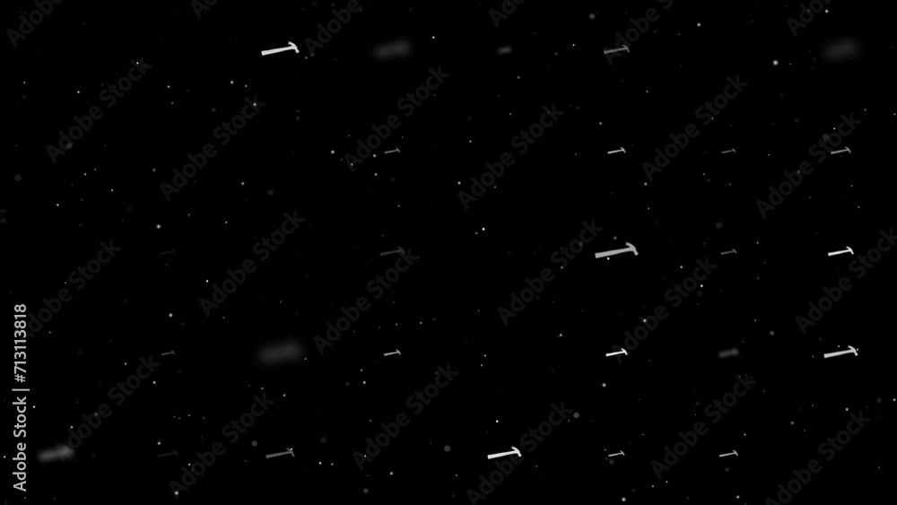 Poster template animation of evenly spaced hammer symbols of different sizes and opacity. animation of tran