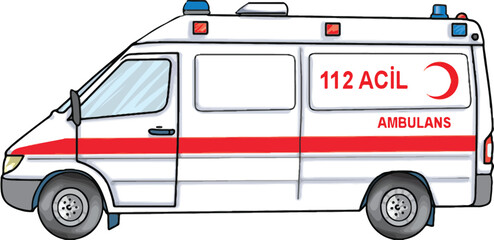 Turkish ambulance car. 112 emergency service. - obrazy, fototapety, plakaty