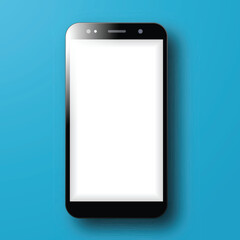 Realistic Smartphone with White Screen isolated on Blue Background