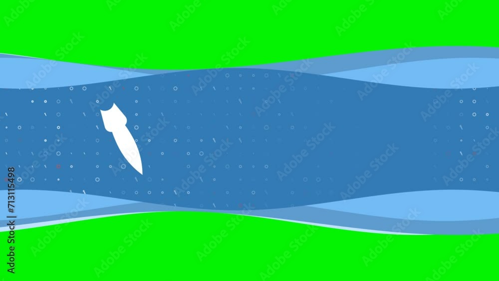Poster animation of blue banner waves movement with white falling rocket symbol on the left. on the backgro