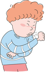 Boy coughing and sneezing in the cold. Boy sick with cold.