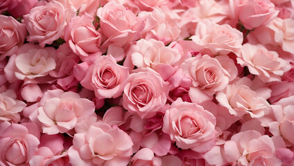 Closeup a bouquet of pink roses flower texture background for a Valentine's Day celebration or a summer wedding. Pattern of pink rose petals. Pink roses background for love and romance.