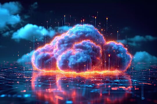 Technology networking and digital communication in business with cloud computing concept web storage for data global social media ai server online binary illustration background modern futuristic