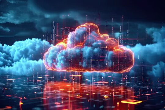 Technology networking and digital communication in business with cloud computing concept web storage for data global social media ai server online binary illustration background modern futuristic