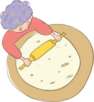 The woman who makes Turkish pancakes. Woman rolling dough on waffle board. Turkish: Oklava ile g&ouml;zleme hamuru a&ccedil;an kadın.