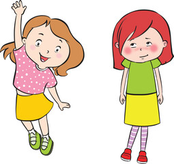 cheerful girl. shy girl. cheerful and shy girl.