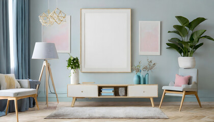 A white empty frame mockup in the room.