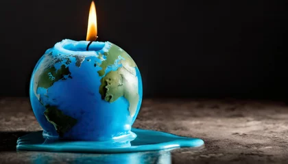 Foto auf Alu-Dibond Close-up of melting earth candle on dark background with copy space © Ester