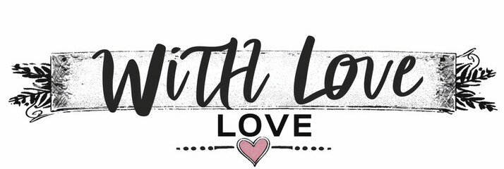 WITH LOVE  text black vector brush calligraphy banner with heart 